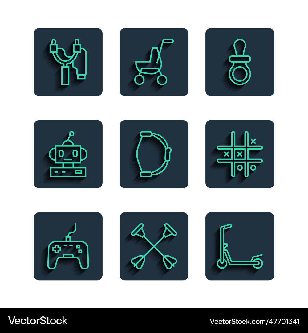 Set line gamepad arrow with sucker tip scooter Set line gamepad arrow with sucker tip scooter vector image