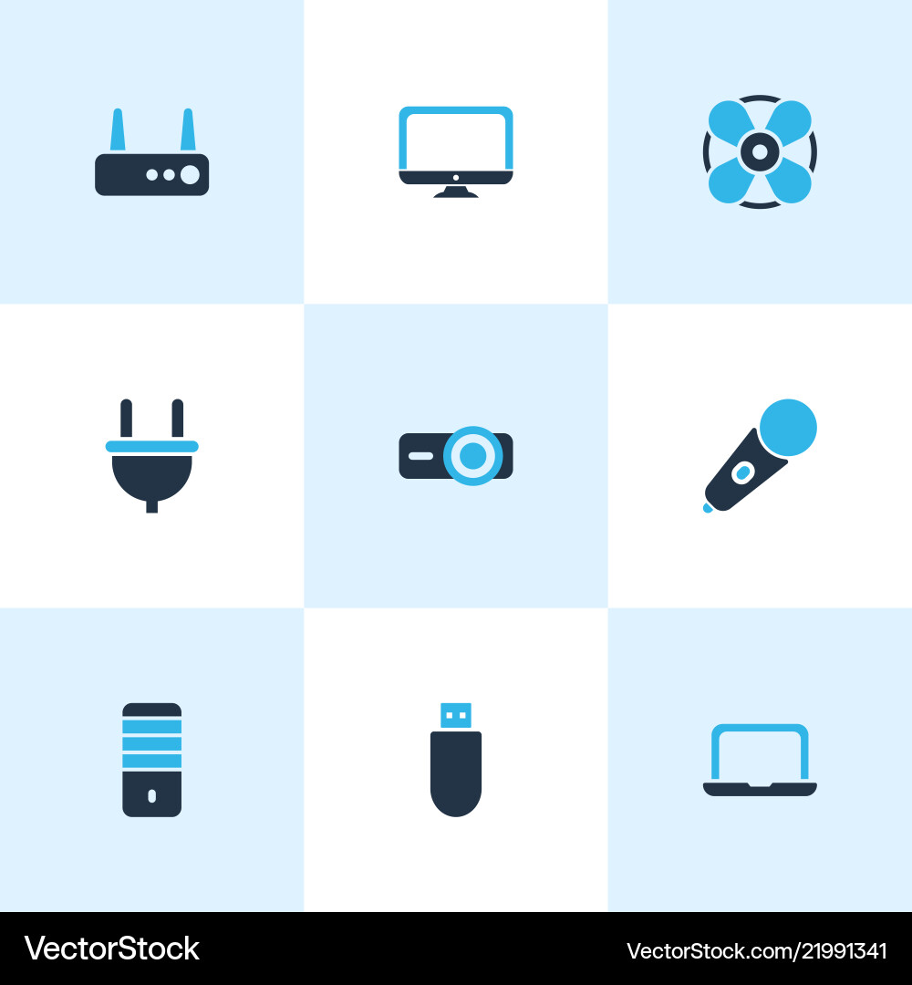 Technology icons colored set with router monitor vector image