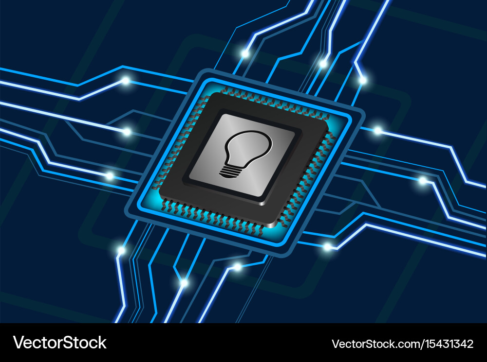 Bulb symbol on computer processor vector image