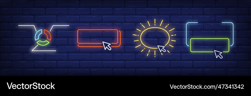 Click buttons neon sign set Click buttons neon sign set vector image