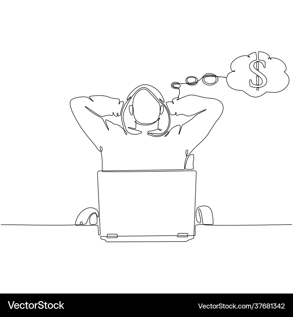 Continuous line drawing a hacker with laptop Continuous line drawing a hacker with laptop vector image