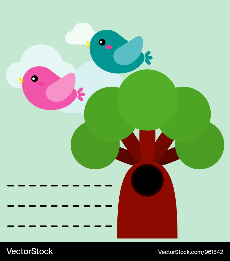 Cute birds with tree Royalty Free Vector Image