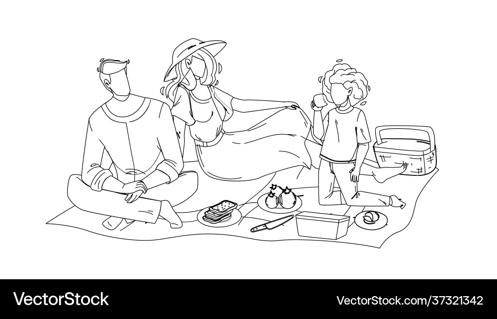 Family picnic man woman and girl in nature Family picnic man woman and girl in nature vector image