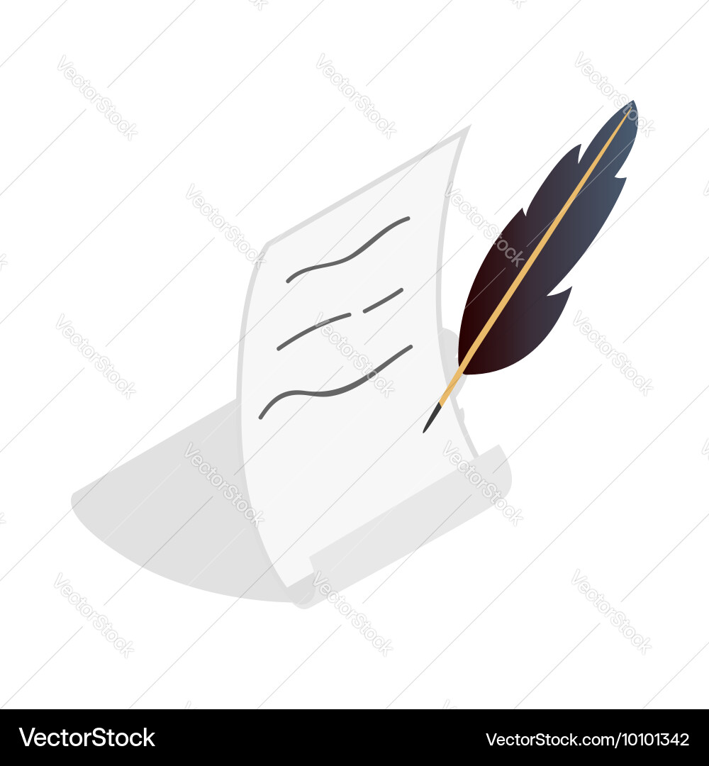 Feather and scroll icon isometric 3d style vector image