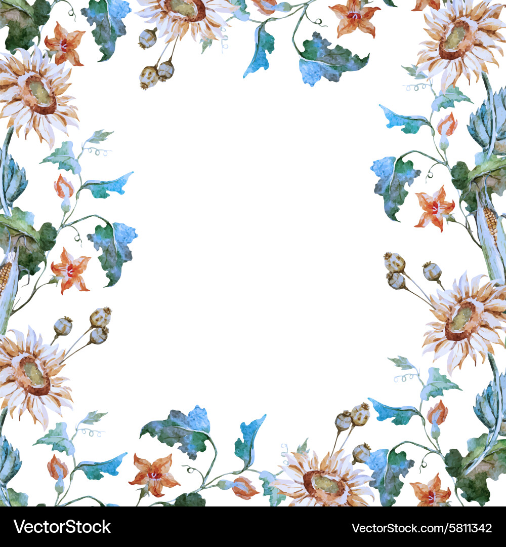 Floral Sunflower Frame Vector Image