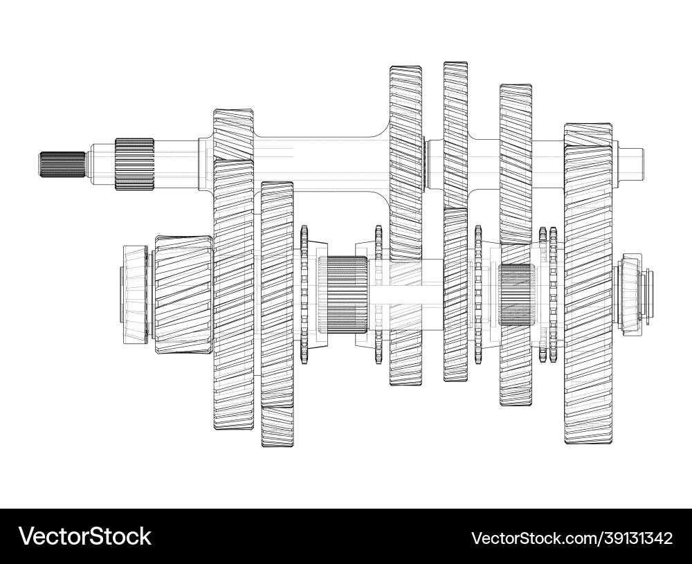 Gearbox sketch rendering of 3d Gearbox sketch rendering of 3d vector image