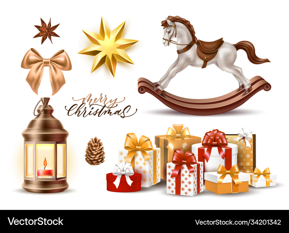 Merry christmas realistic symbols toys set Merry christmas realistic symbols toys set vector image