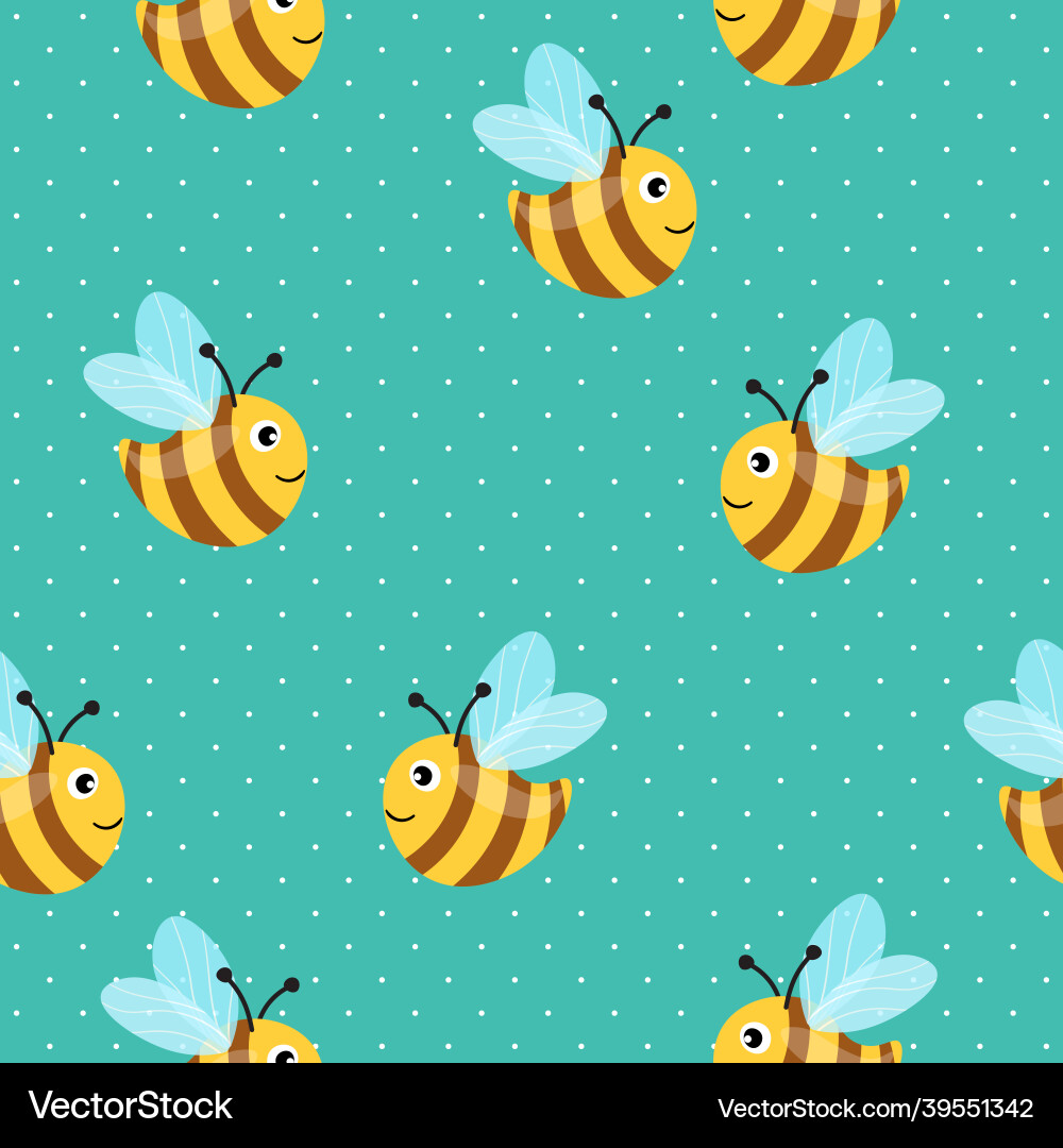 Seamless pattern with bees on color polka dots Vector Image