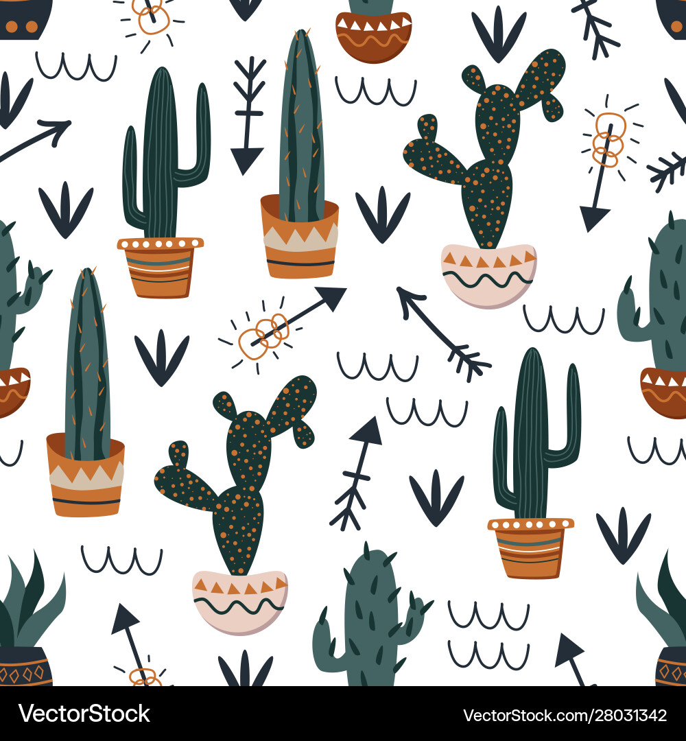 Seamless pattern with cacti and arrows Seamless pattern with cacti and arrows Vector Image