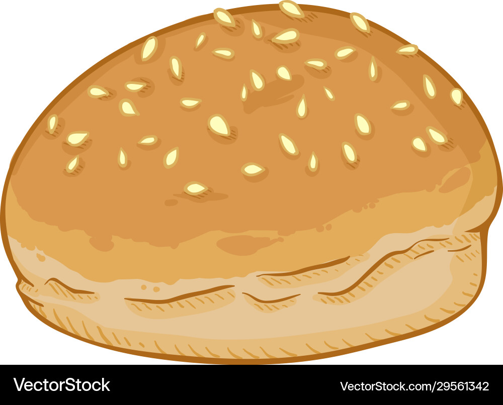 Single cartoon - wheat bun with sesame seeds Single cartoon - wheat bun with sesame seeds Vector Image