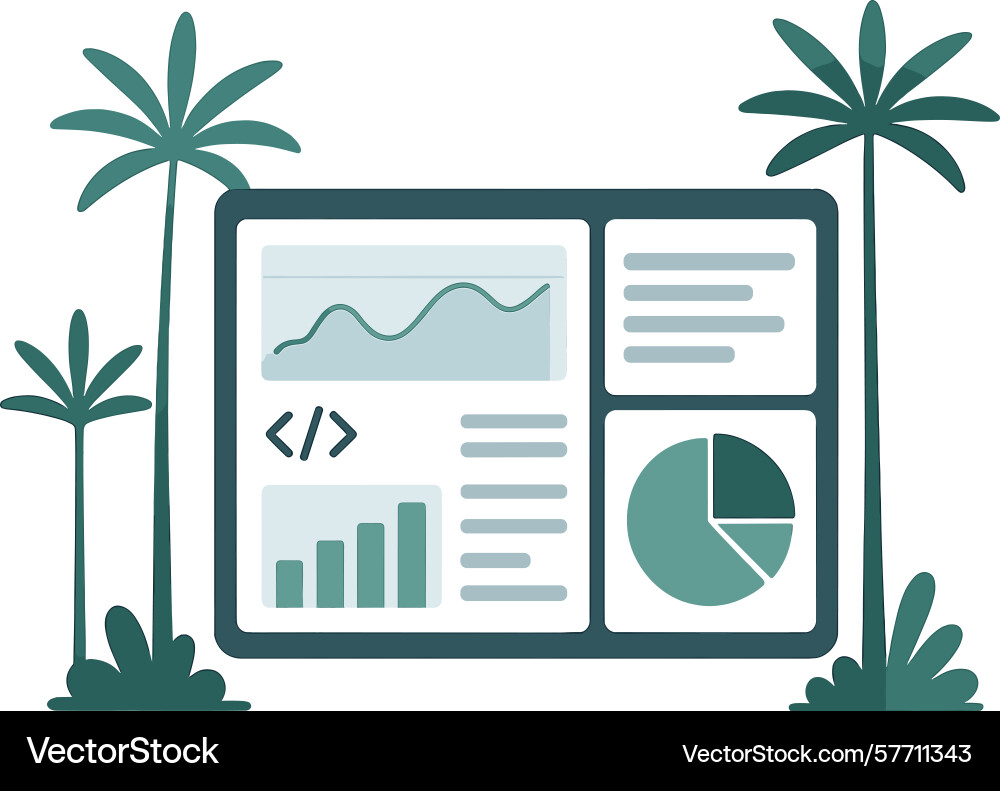 Analyzing data on a tablet surrounded by palm Analyzing data on a tablet surrounded by palm vector image