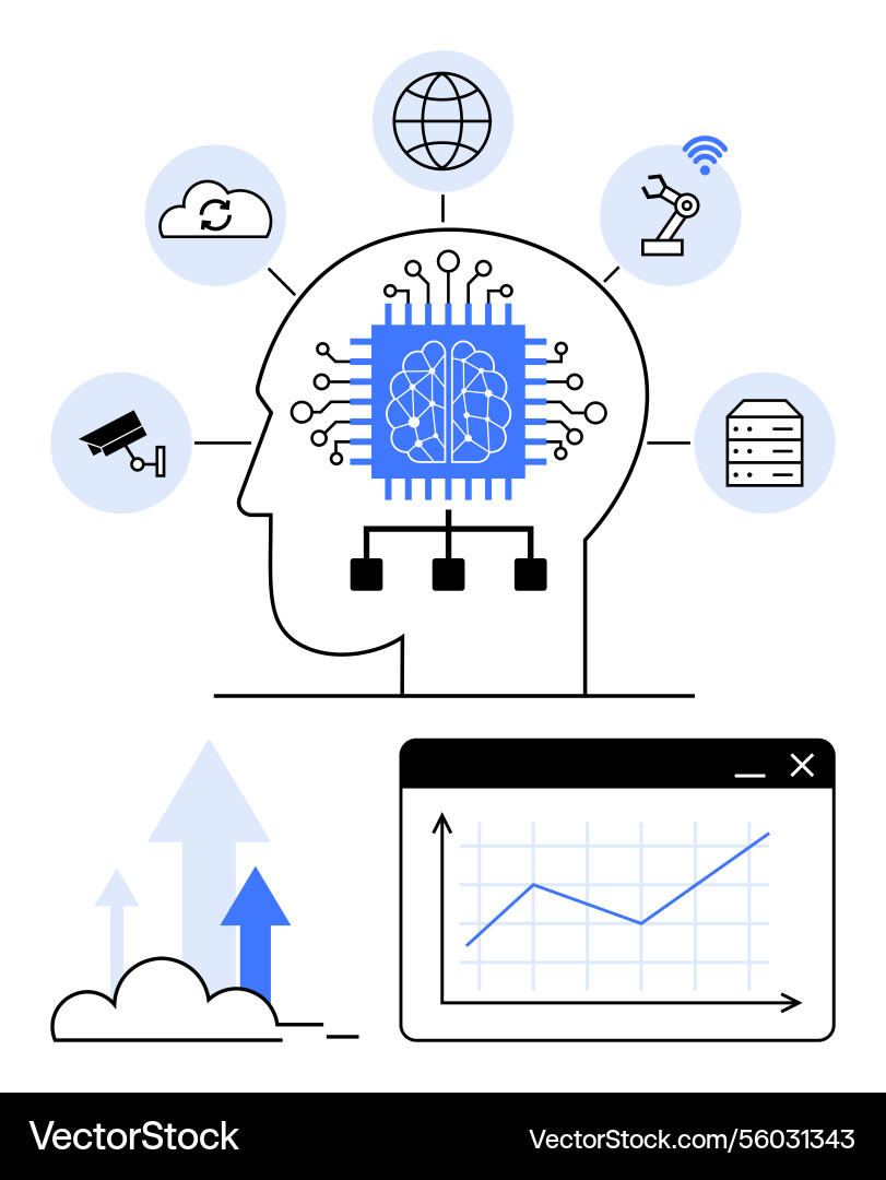 Artificial intelligence integrating data and cloud Artificial intelligence integrating data and cloud vector image