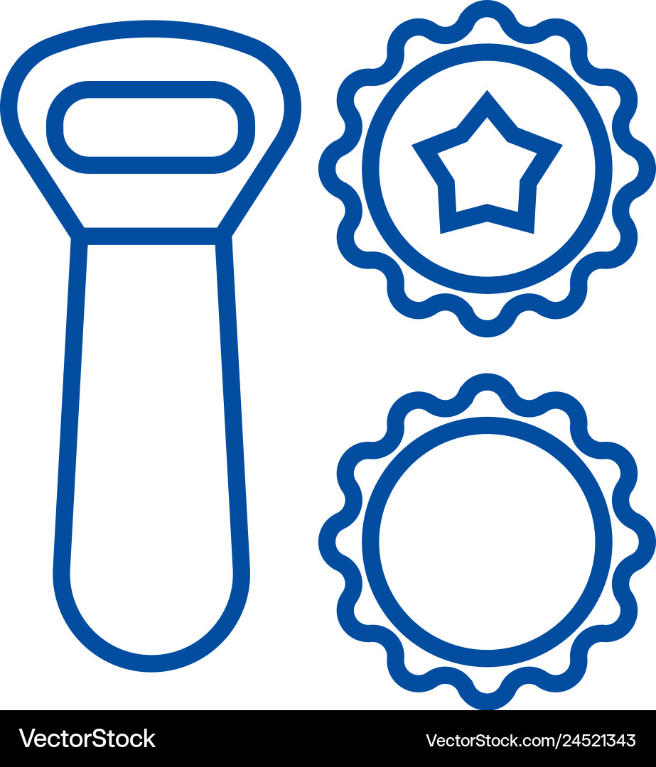 Beer opener bottle caps line icon concept Beer opener bottle caps line icon concept vector image