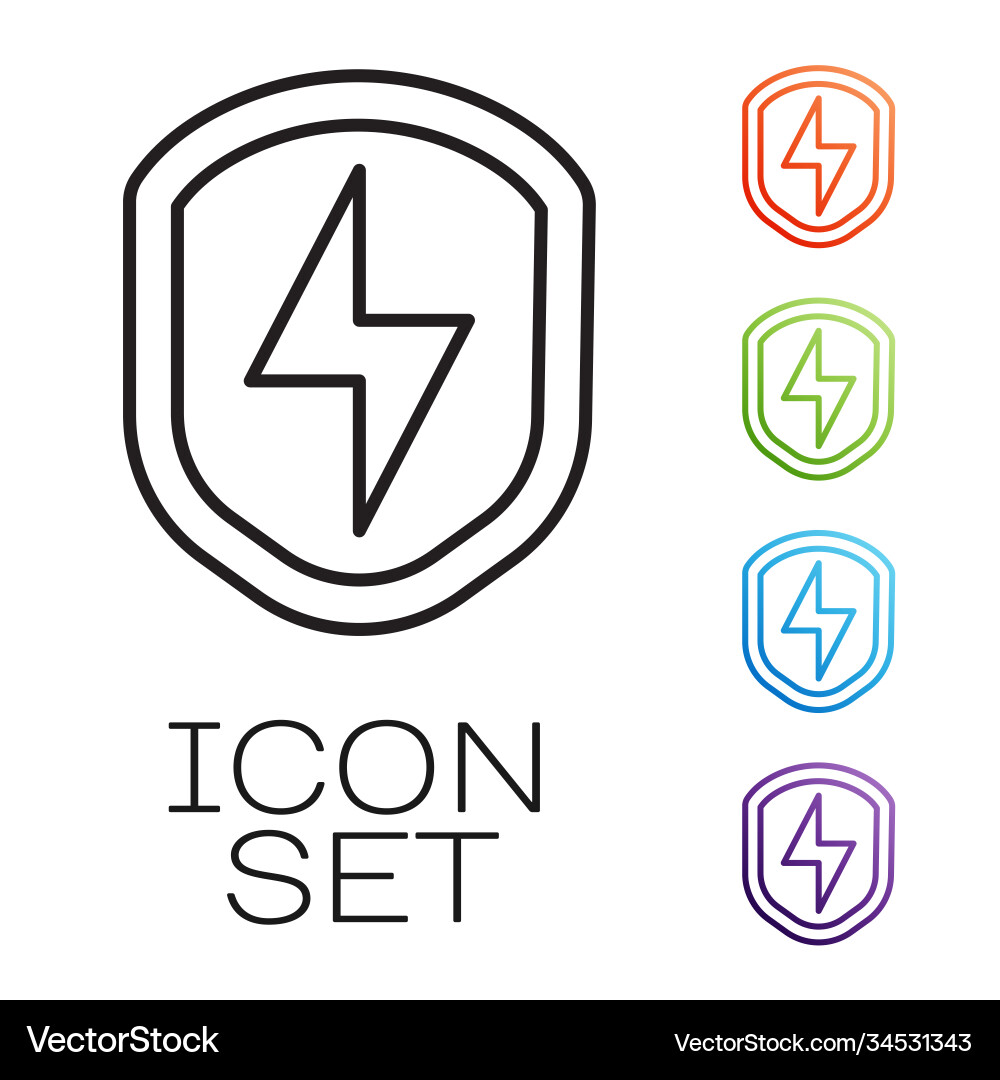 Black line secure shield with lightning icon Black line secure shield with lightning icon Vector Image