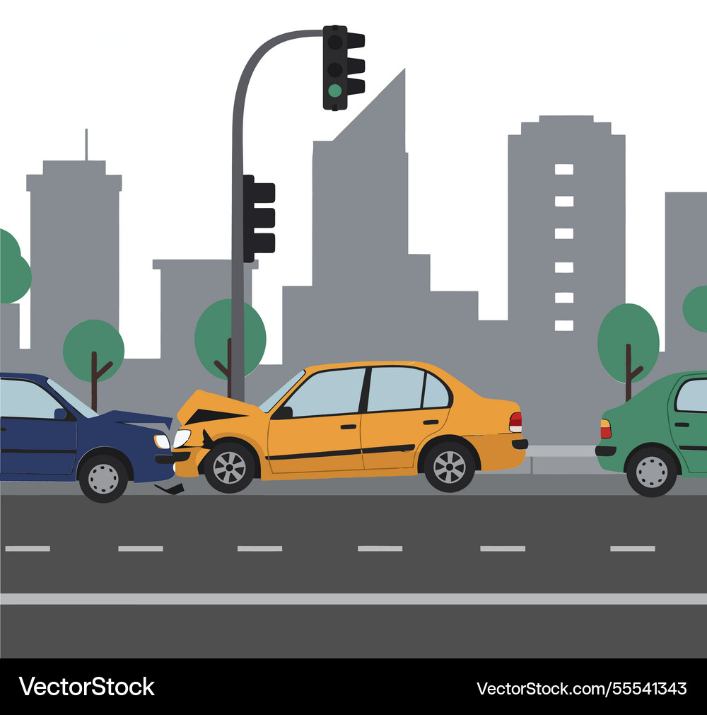 Car collision scene in urban setting with flat Car collision scene in urban setting with flat vector image