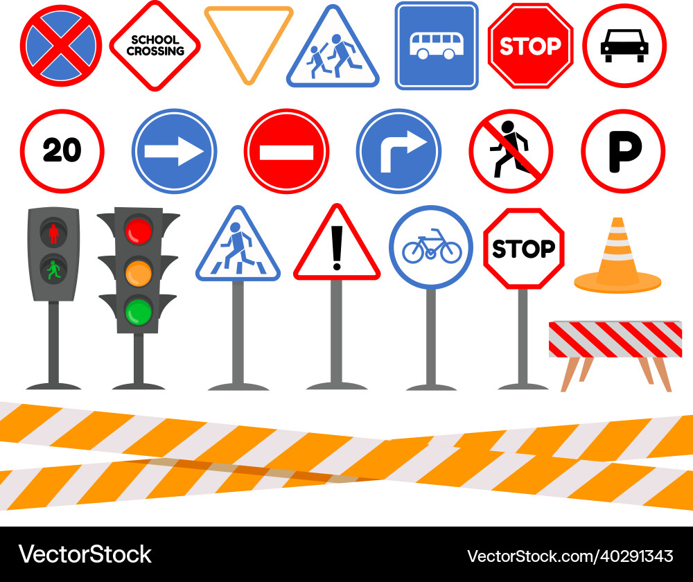 Cartoon traffic light and road signs for kids Cartoon traffic light and road signs for kids vector image