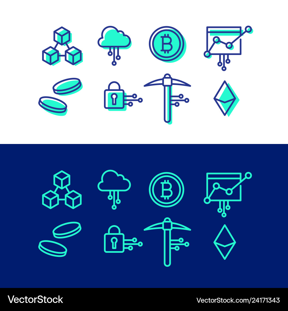 Crypto blockchain icon set cryptocurrency bitcoin vector image