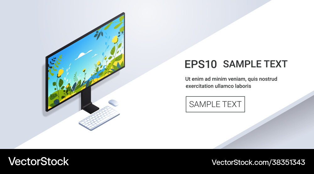 Desktop computer monitor with keyboard and mouse Desktop computer monitor with keyboard and mouse vector image