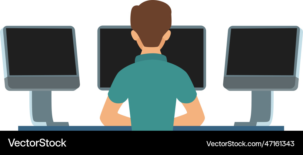 Man at multiple monitors finance trader code Man at multiple monitors finance trader code vector image