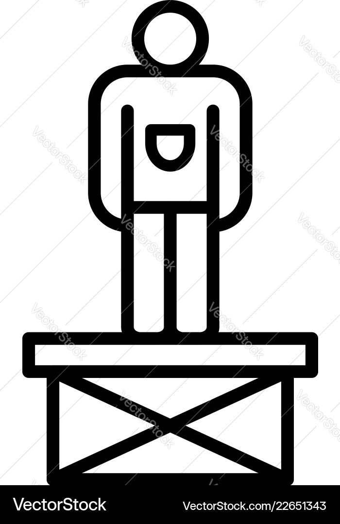 Man on scissors platform icon outline style Man on scissors platform icon outline style Vector Image