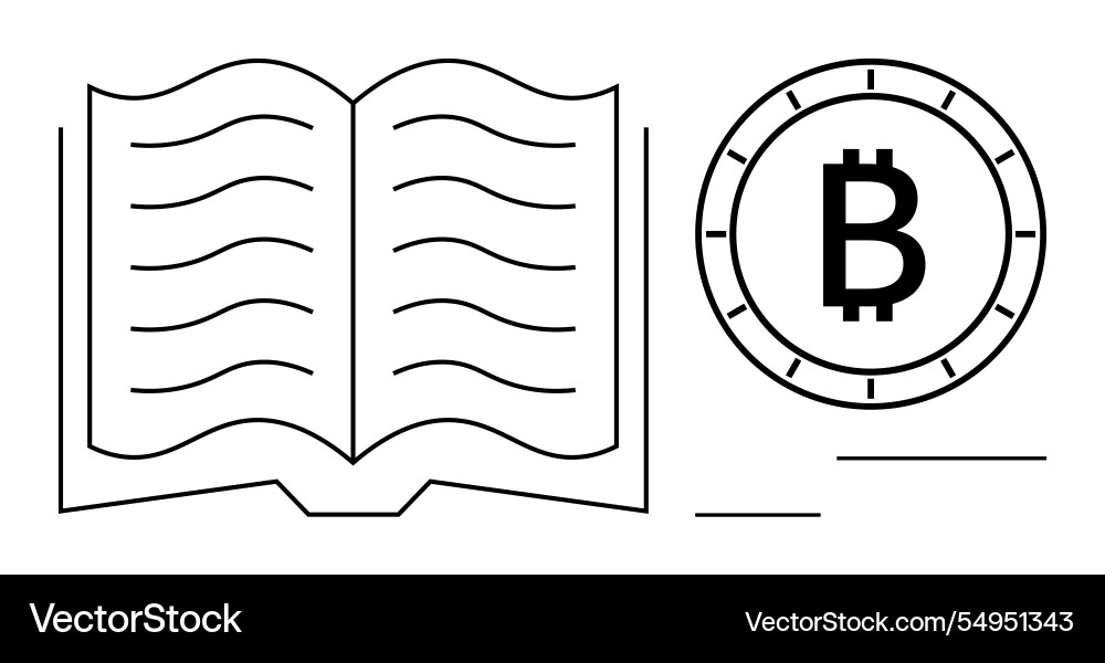 Open book and bitcoin symbol representing Open book and bitcoin symbol representing vector image