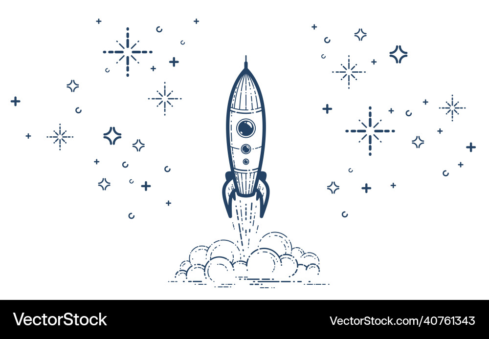 Rocket launch simple linear icon missile start up Rocket launch simple linear icon missile start up Vector Image