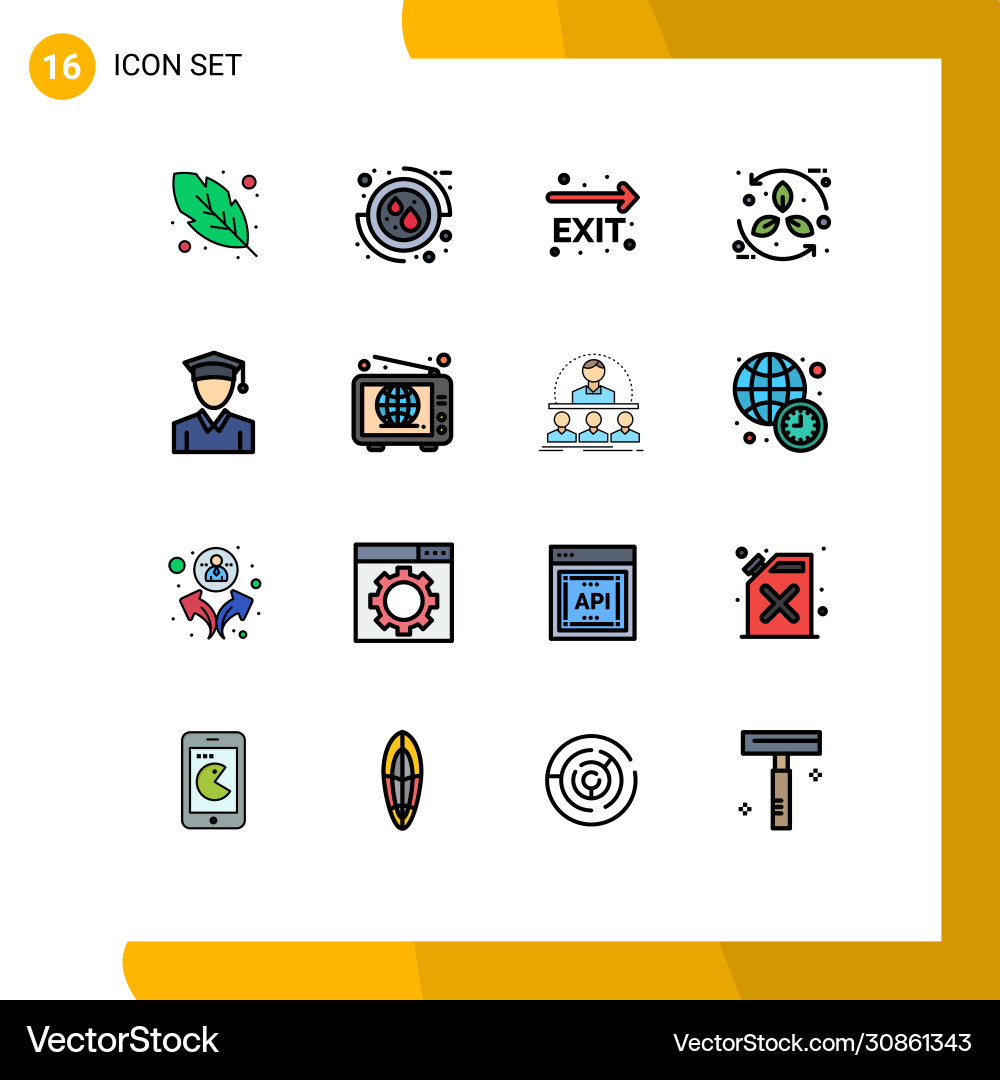Set 16 flat color filled lines on grid Vector Image
