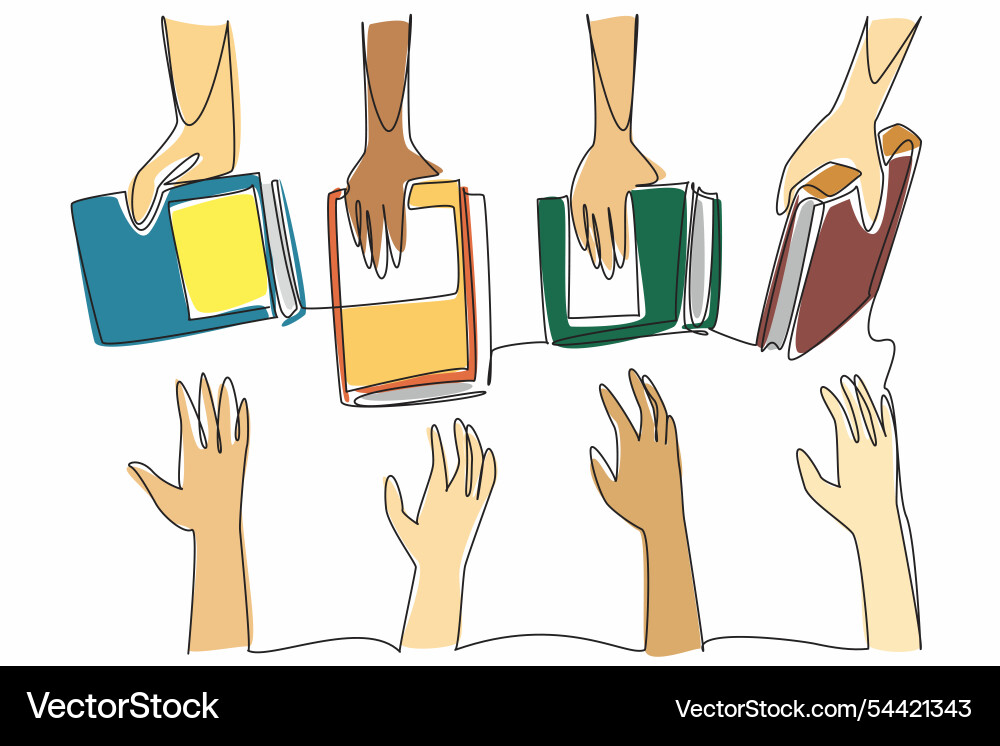 Single continuous line drawing multiple hands Single continuous line drawing multiple hands vector image