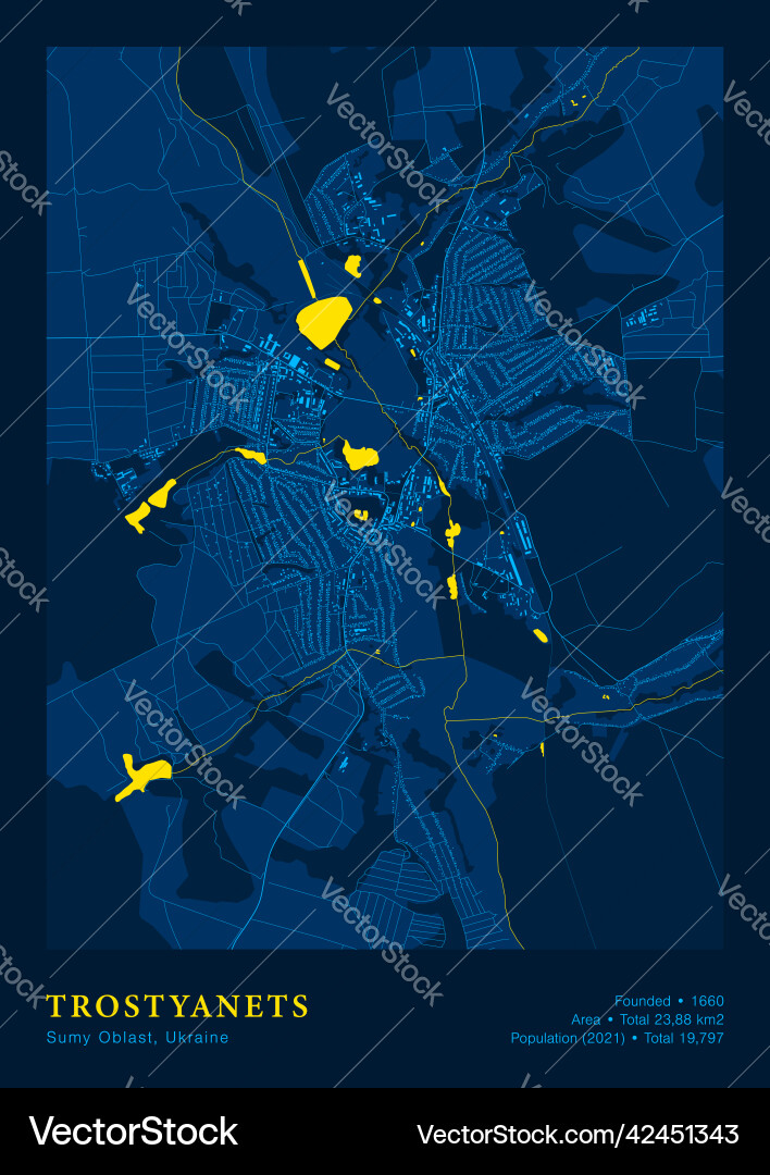 Town trostyanets map poster detailed Town trostyanets map poster detailed vector image