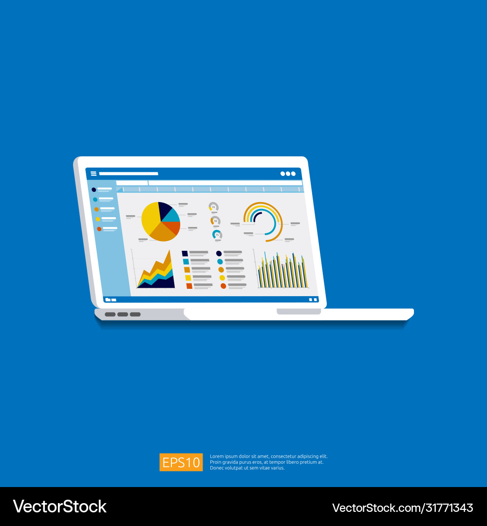 Web statistics analytic charts on laptop screen Vector Image