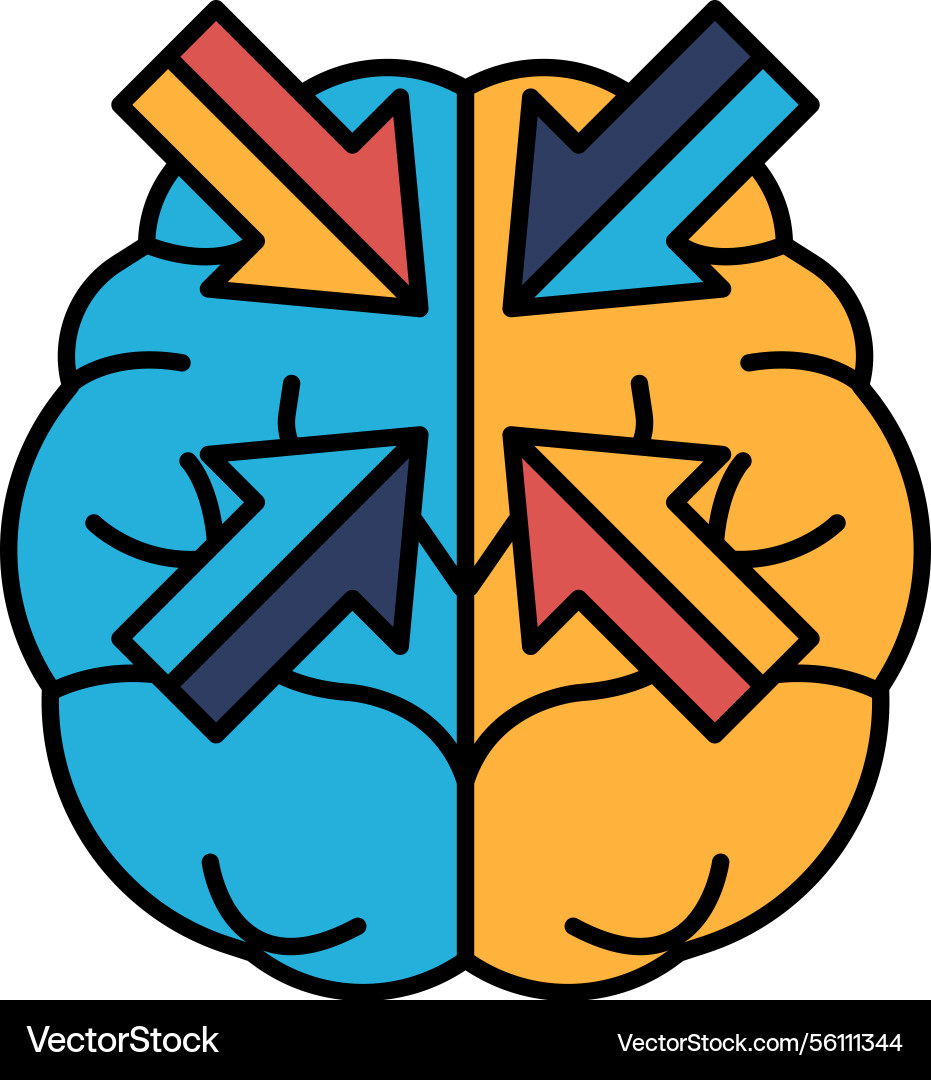 A brain with arrows pointing in different Vector Image
