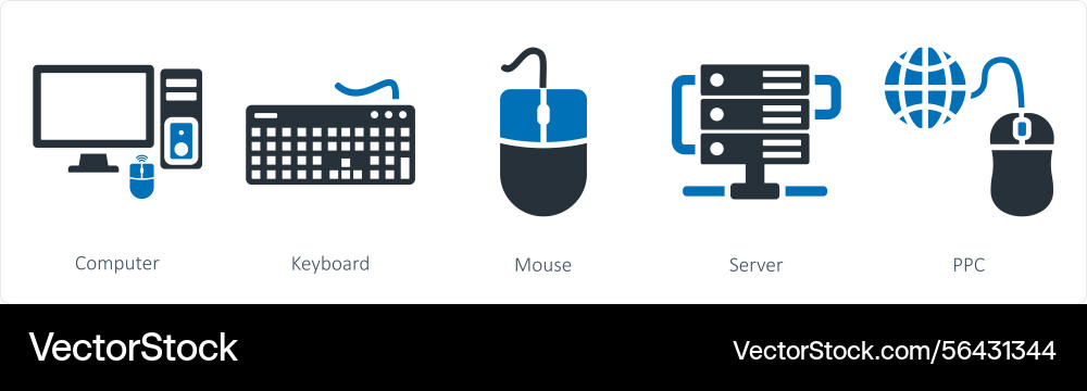 A set of 5 mix icons as computer keyboard mouse vector image