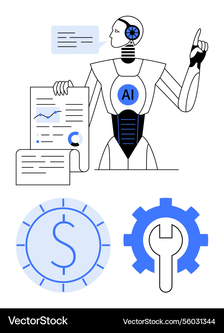 Ai robot analyzing data charts with documents Ai robot analyzing data charts with documents vector image