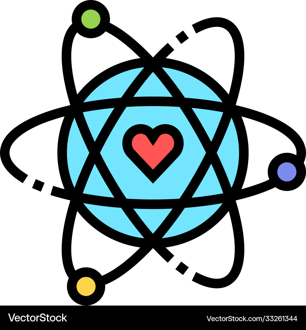Atom with heart core color icon Vector Image