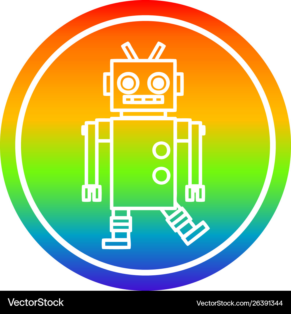 Dancing robot circular in rainbow spectrum vector image