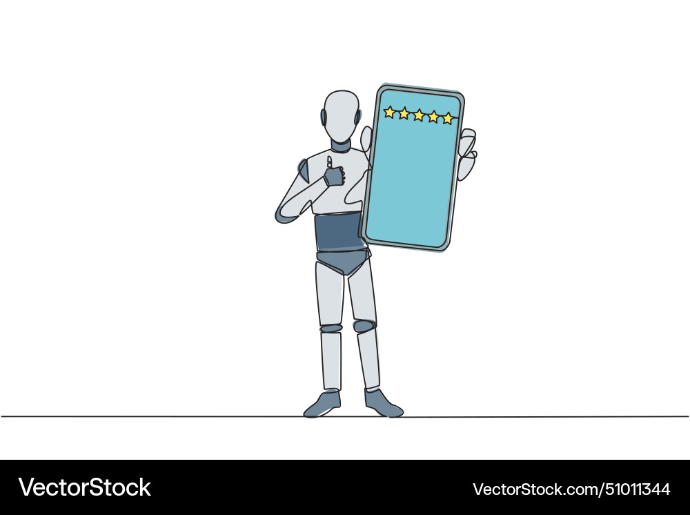 Einzelne durchgehende Linie Zeichnung Roboter stehen Einzelne durchgehende Linie Zeichnung Roboter stehen Vektorbild