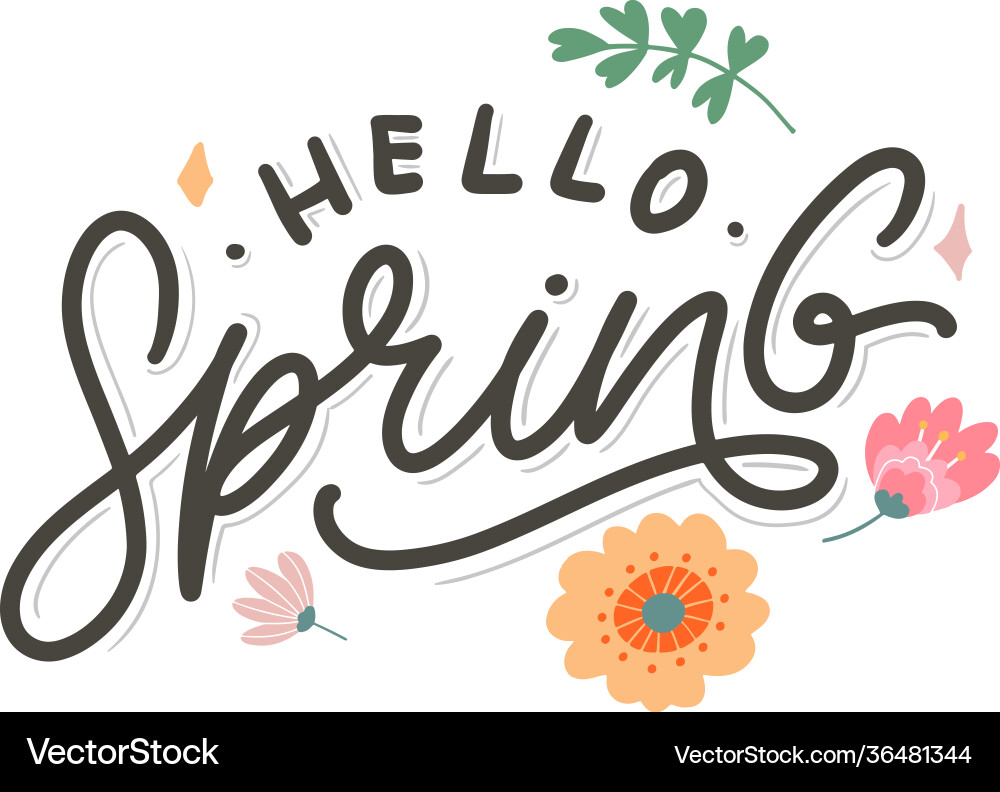 Hello spring flowers text background frame Vector Image