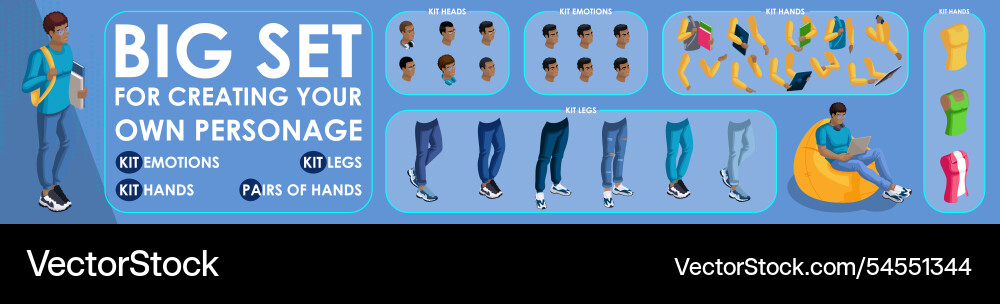 Isometric black man characters constructor Isometric black man characters constructor vector image