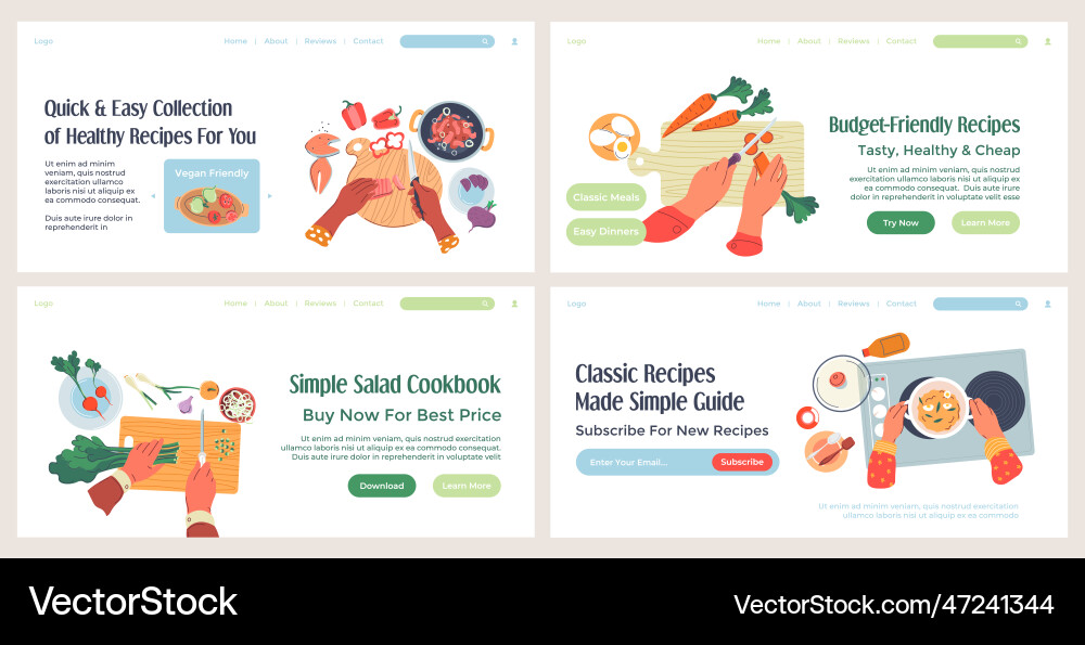 Landing banneer set with cookbook advetising vector image