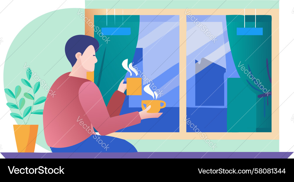 Man Relaxing by Window with Drink Vector Image