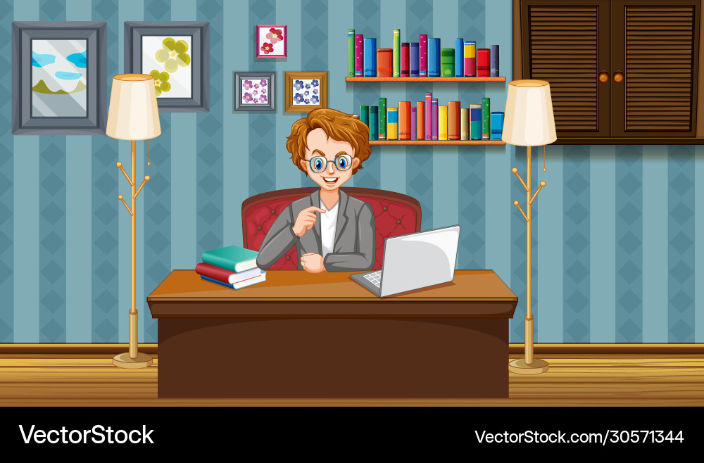 Man Working on Computer at Home vector image