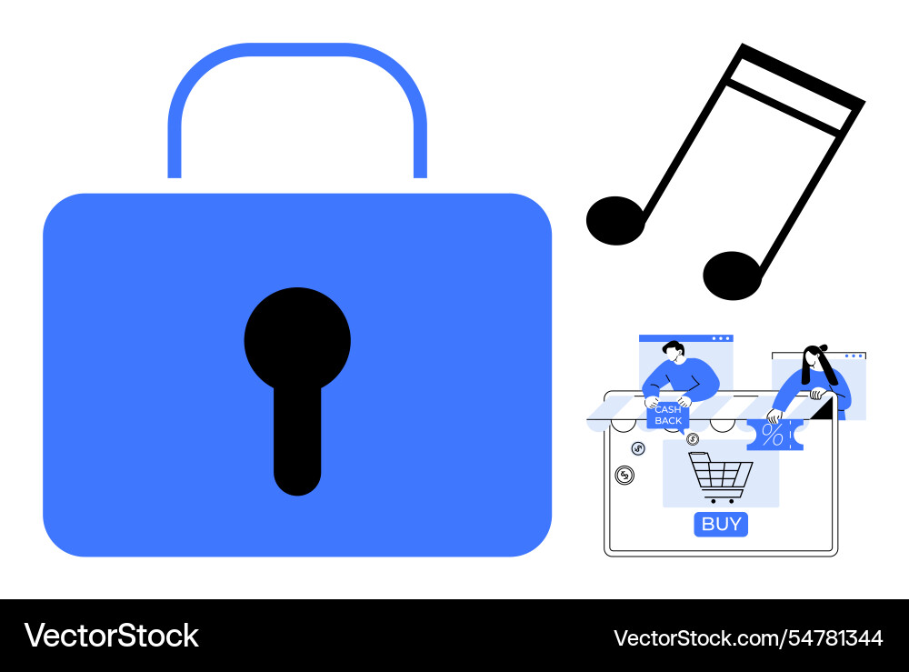 Secure online transactions and digital music usage Secure online transactions and digital music usage vector image