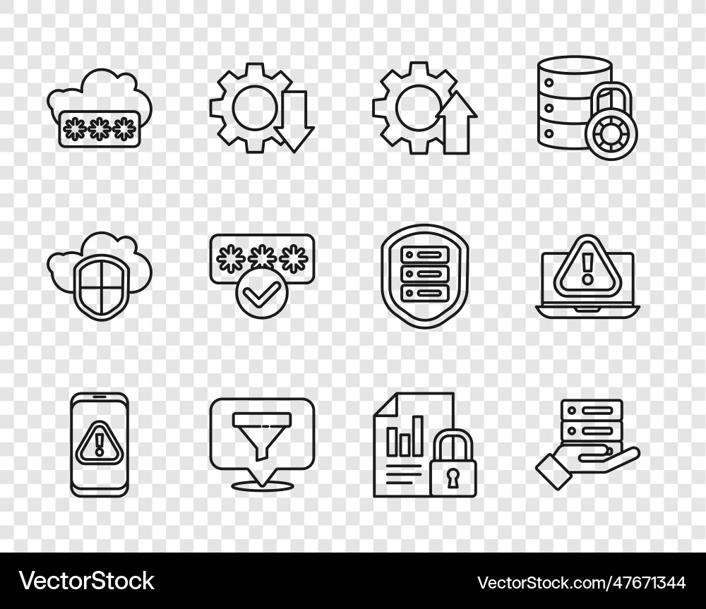Set line mobile with exclamation mark server Set line mobile with exclamation mark server vector image