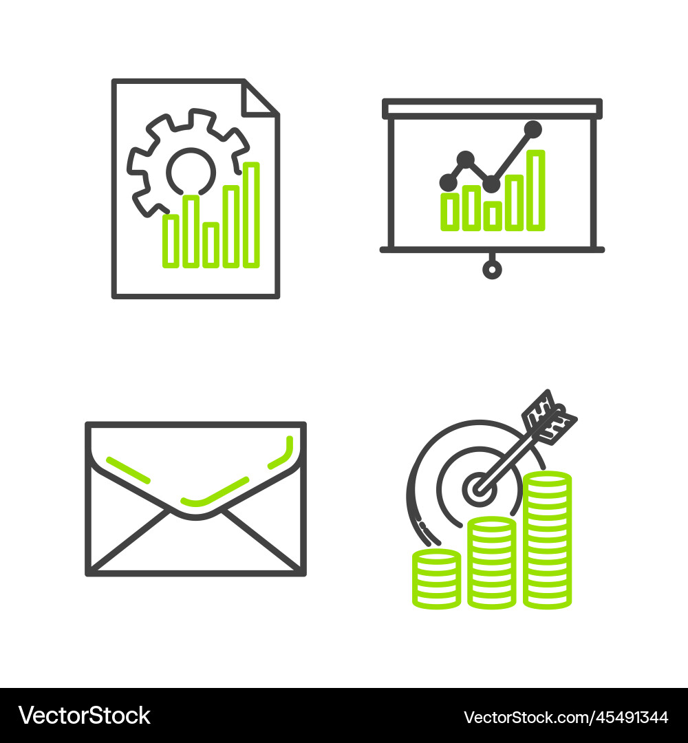 Set line target with coin symbol envelope board Set line target with coin symbol envelope board vector image