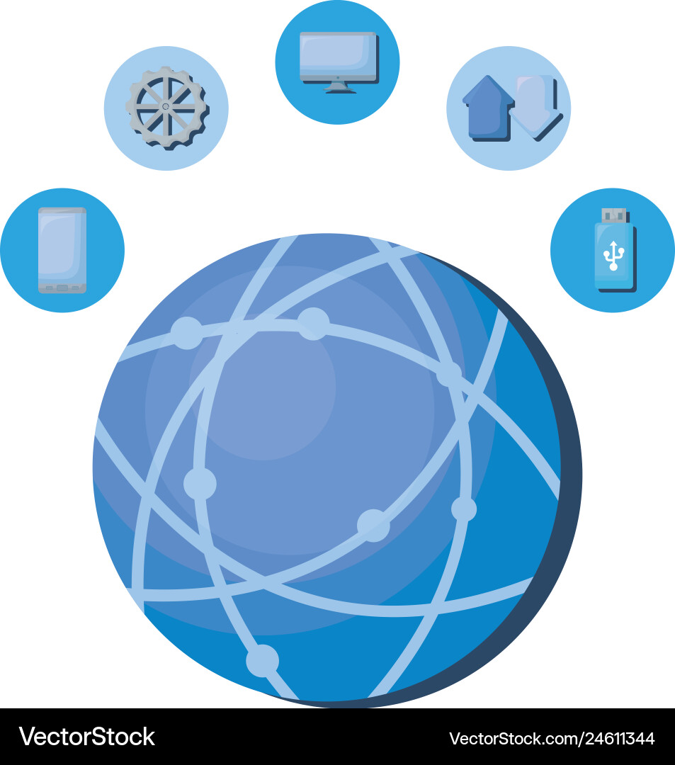 Sphere planet browser with set icons vector image