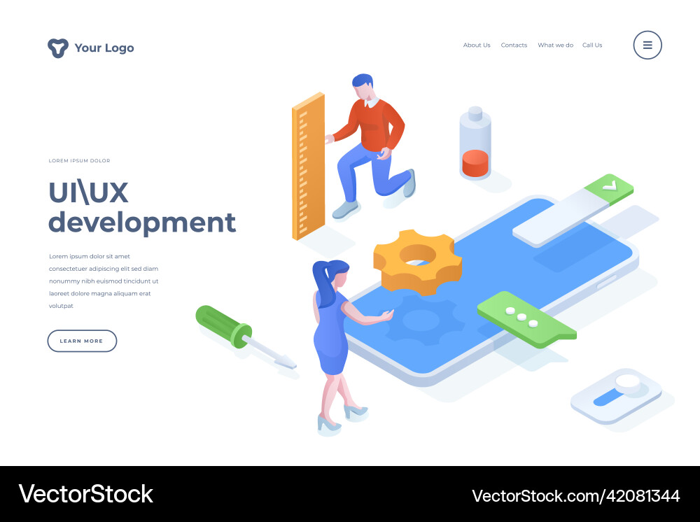 Ui ux development isometric landing page template Ui ux development isometric landing page template vector image