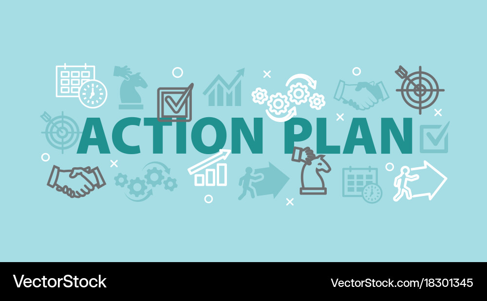 Action plan concept with icons Royalty Free Vector Image