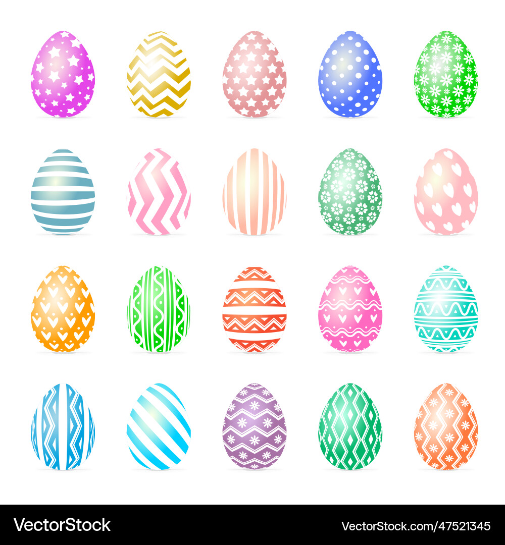Egg set colorful style with different pattern Egg set colorful style with different pattern Vector Image