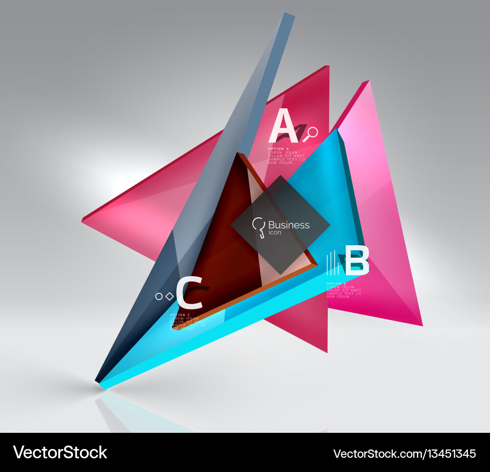 Glossy glass translucent triangles on 3d empty Glossy glass translucent triangles on 3d empty vector image