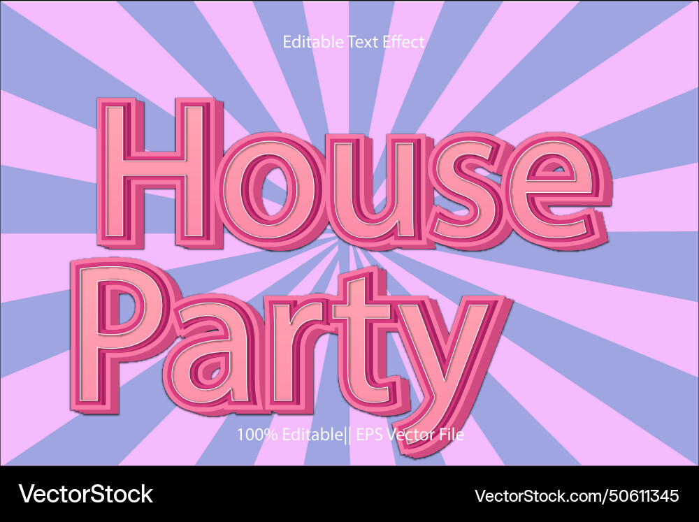 House party editable text effect 3d emboss style vector image